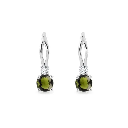 Zdjęcie Wiszące kolczyki z 14kt białego złota z mołdawitami KLENOTA