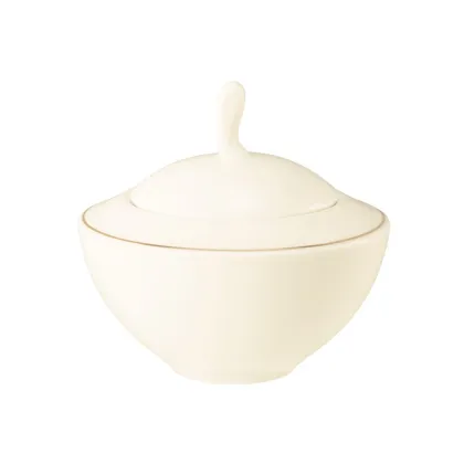 Zdjęcie Stylowa porcelanowa cukiernica zdobiona złotą obwódką - Seltmann Weiden