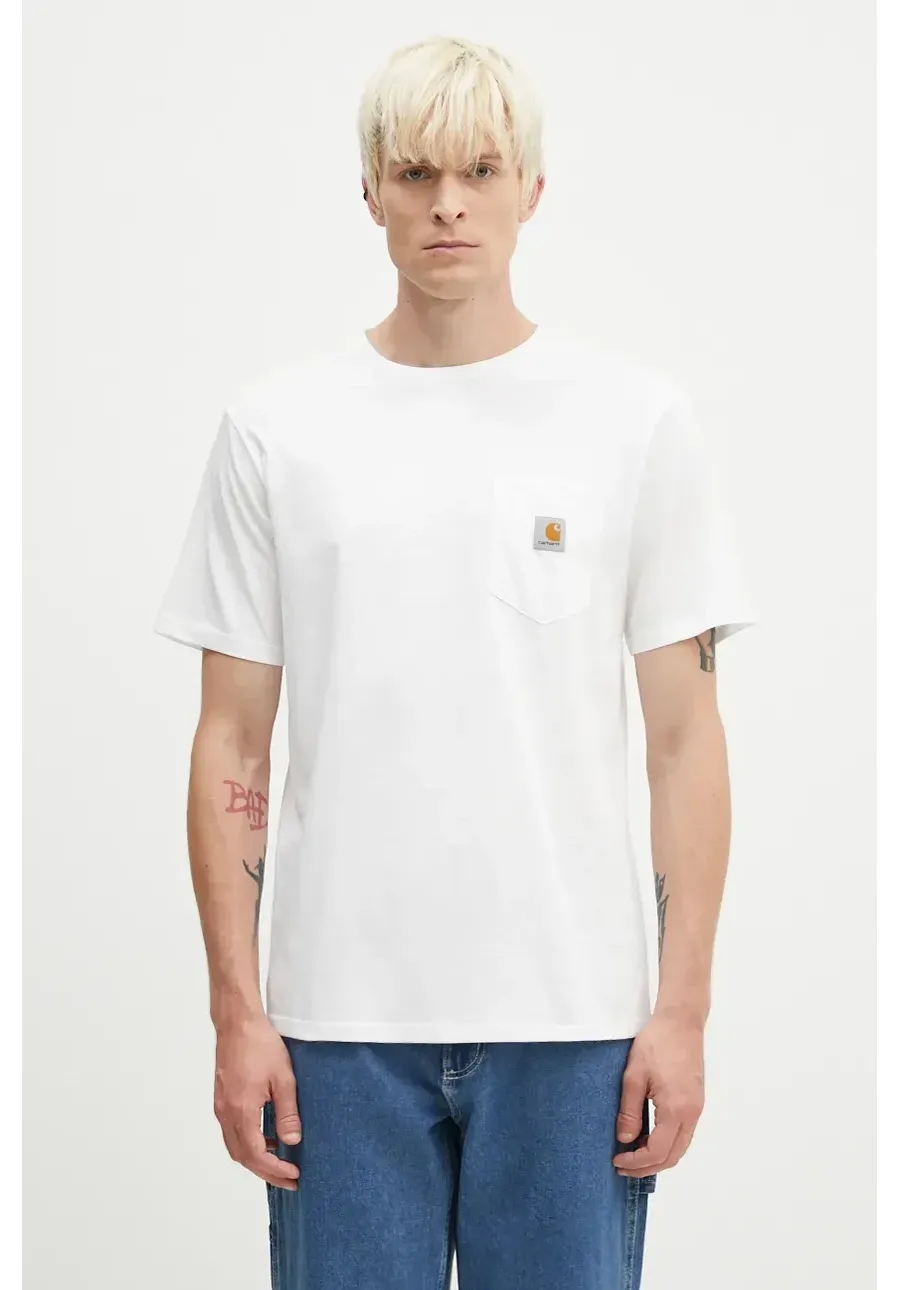 obrazek 1 Carhartt WIP t-shirt bawełniany S/S Pocket T-Shirt kolor biały gładki I030434.WHITE-WHITE
