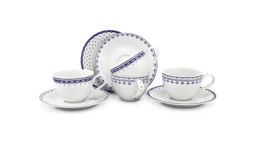 obrazek 1 Czeski zestaw czterech filiżanek ze spodkami z porcelany w kolorze niebieskim z pięknym zdobieniem – Leander