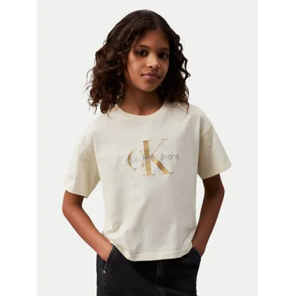 Zdjęcie Calvin Klein Jeans T-Shirt Glitter Monogram IG0IG02529 Écru Boxy Fit