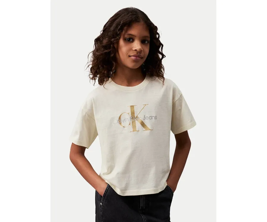 obrazek 1 Calvin Klein Jeans T-Shirt Glitter Monogram IG0IG02529 Écru Boxy Fit