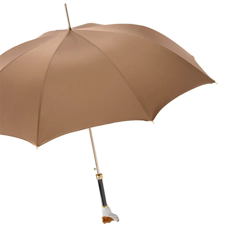 obrazek 7 Wyjątkowy jasnobrązowy parasol męski z rączką w kształcie głowy psa - Pasotti