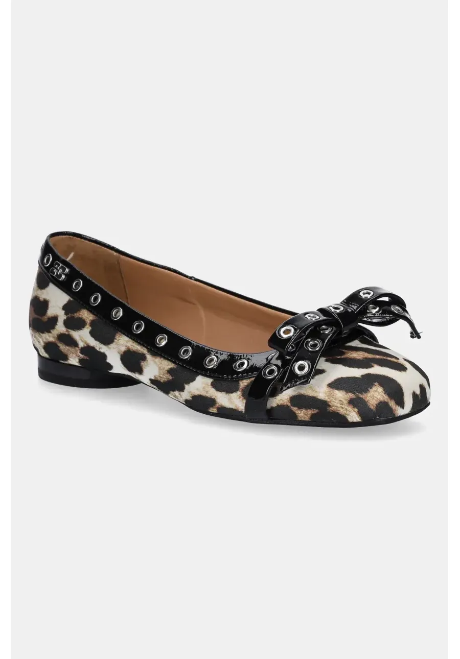 obrazek 1 GANNI baleriny Eyelets Bow Ballerina Satin Print kolor brązowy S2889