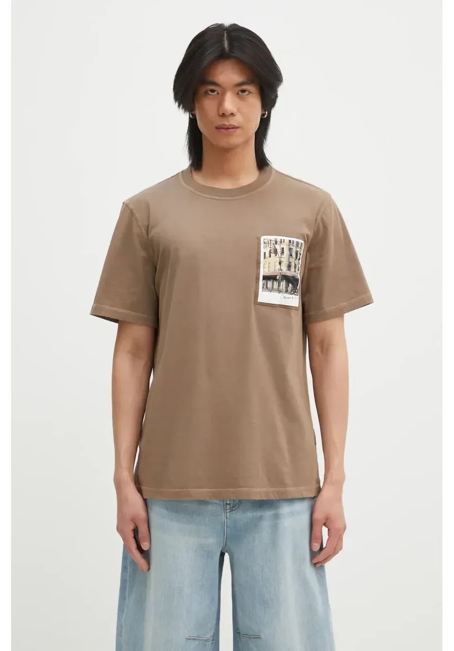 obrazek 1 Helmut Lang t-shirt bawełniany Pstcard T Grnwch.Mal męski kolor brązowy z nadrukiem O10HM515