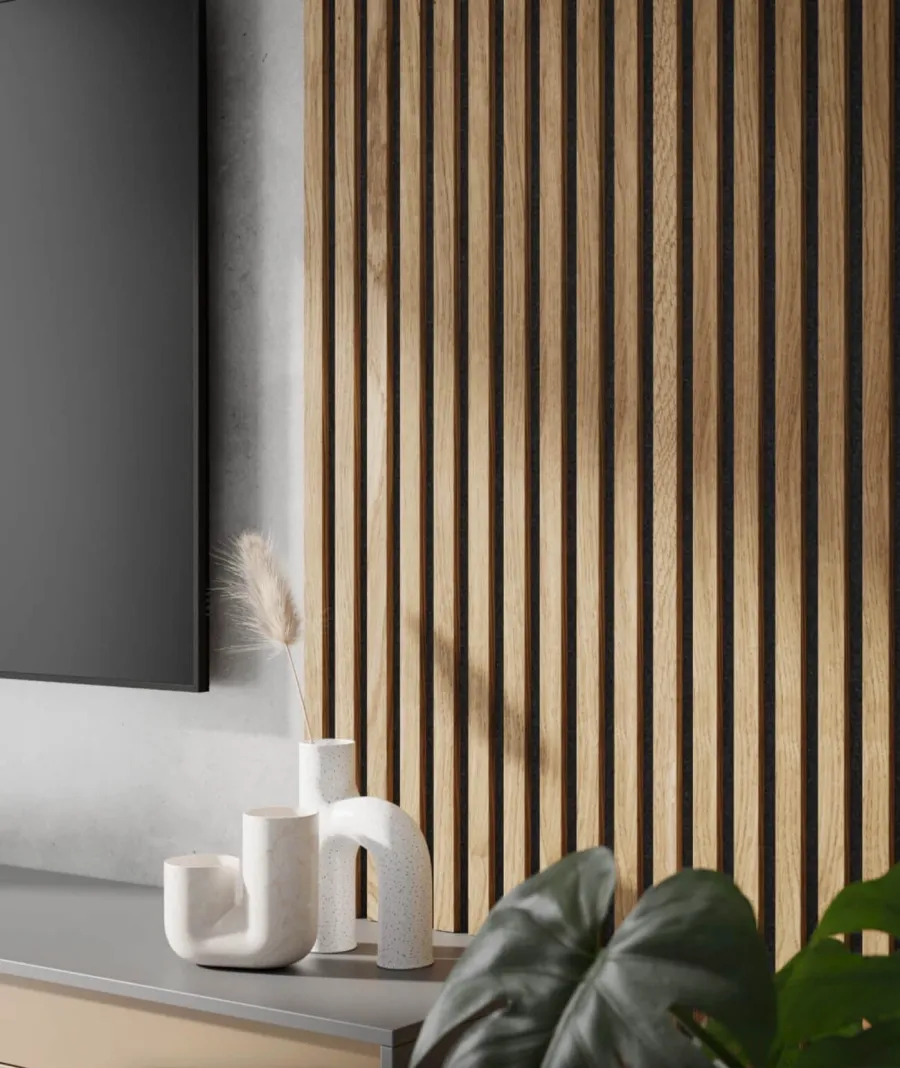 obrazek 1 275x30x2,6 cm LD Panel akustyczny na grubym filcu (lamel fornir dębowy) - ścienny i sufitowy 3D