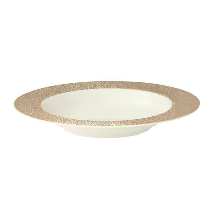 Zdjęcie Stylowy okrągły 23-centymetrowy porcelanowy talerz do zupy zdobiony misternym złotym wzorem – Tettau