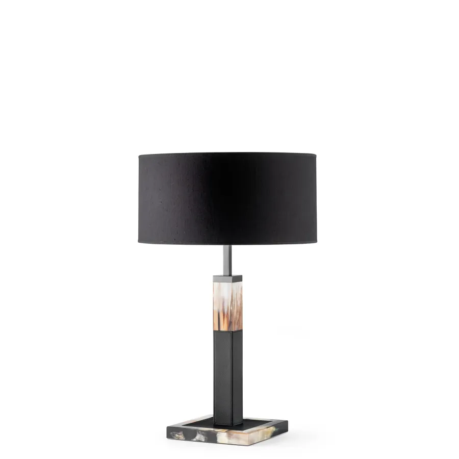 picture 1 Prestigious table lamp made of dark horn and Tosca leather - Arcahorn