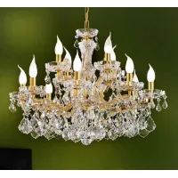 Picture Unique chandelier with gold-plated metal frame covered with transparent glass arms and crystal pendants - Il Paralume Marina