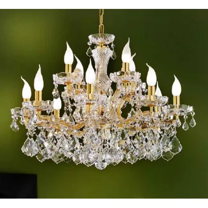 Zdjęcie Wyjątkowy żyrandol z pozłacaną metalową ramą pokrytą przezroczystymi szklanymi ramionami i kryształowymi zawieszkami - Il Paralume Marina