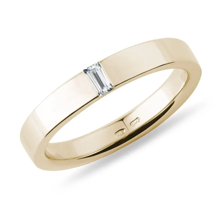 obrazek 1 Męska obrączka z żółtego 14 kt złota z diamentem baguette KLENOTA