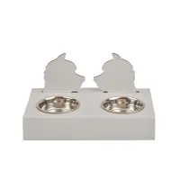 Picture Stylish leather dog bowl holder 40x22xH7.5 cm in pearl color