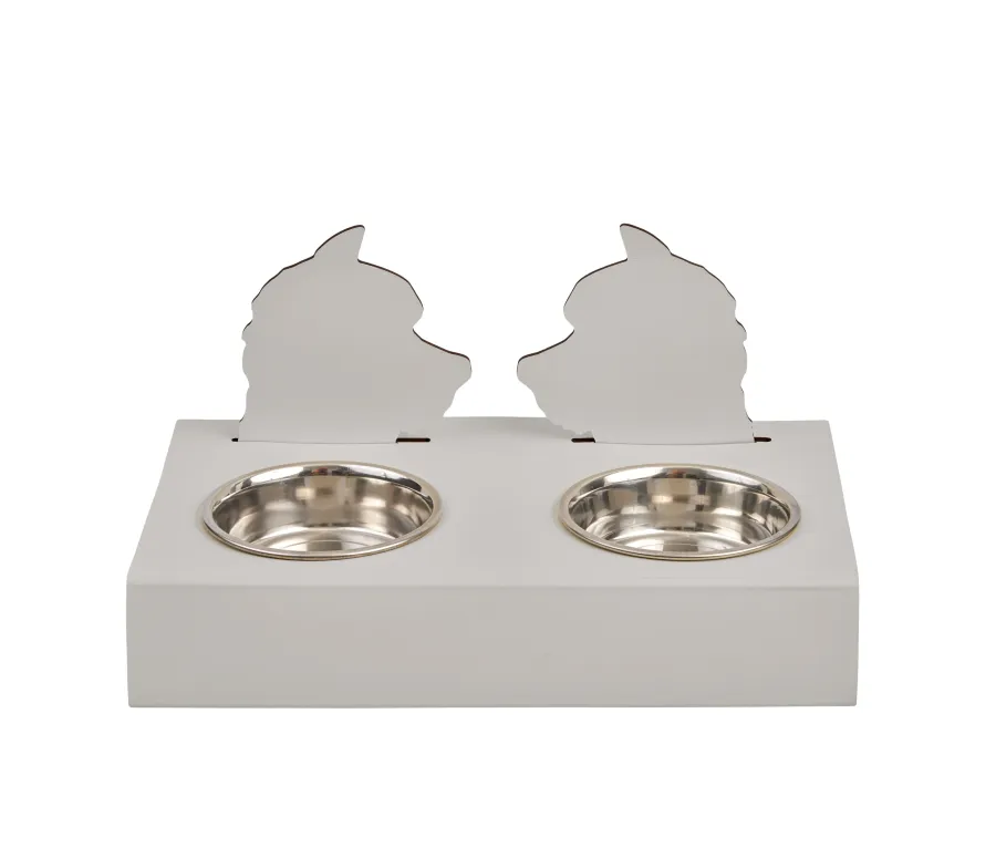 obrazek 1 Stylowy skórzany uchwyt na miski dla psa 40x22xH7,5 cm w kolorze perłowym