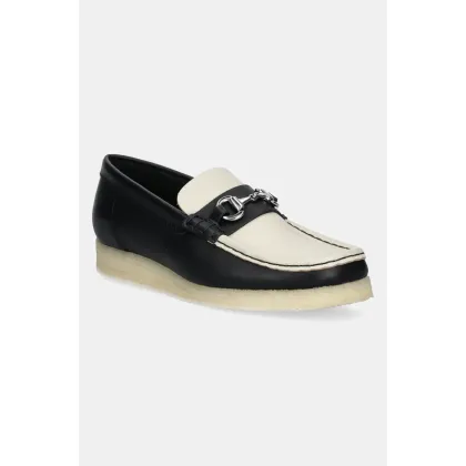 Zdjęcie Clarks Originals mokasyny skórzane Wallabee Loafer HBIT damskie kolor czarny na płaskim obcasie 26181122