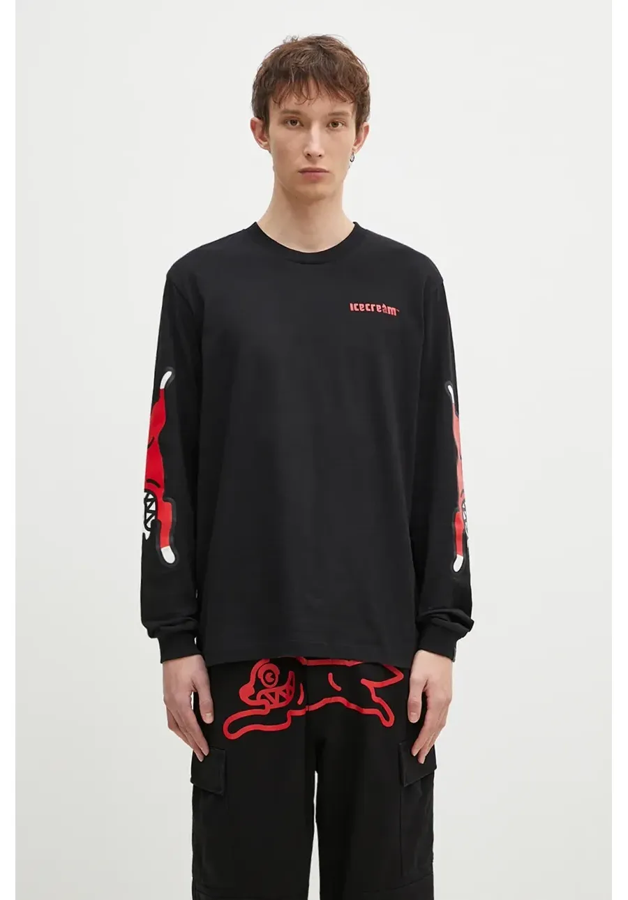 obrazek 1 ICECREAM longsleeve bawełniany Running Dog Longsleeve kolor czarny z nadrukiem IC24486