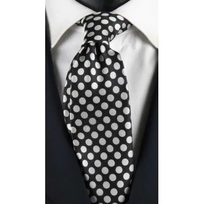 Zdjęcie Krawat w kolorze głębokiej czerni z popularnym wzorem polka dot