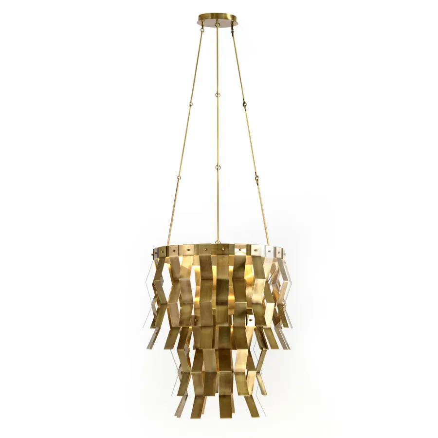 obrazek 1 Lampa wisząca z dekoracyjnymi giętymi elementami z mosiądzu H.78+110xDia.68 cm