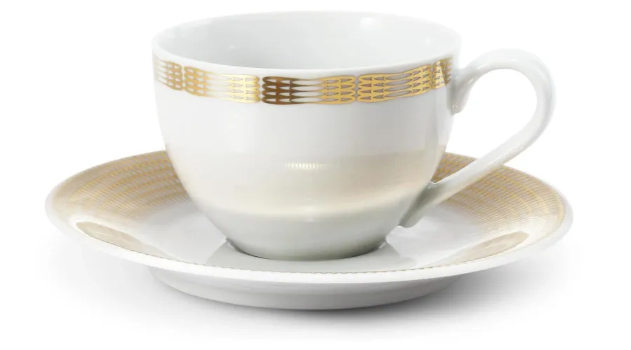 obrazek 1 Nowoczesna filiżanka do herbaty lub kawy ze spodkiem z porcelany ze złotym zdobieniem – Leander