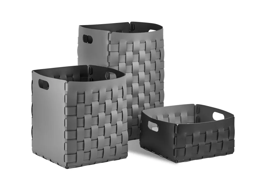 obrazek 2 Wysoki skórzany kosz 35x35xH40 cm z szarej naturalnej skóry