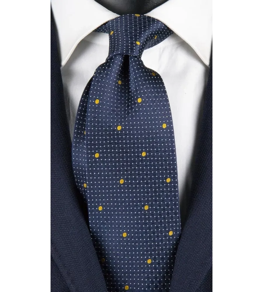 obrazek 1 Elegancki, włoski krawat w białe i złote kropki