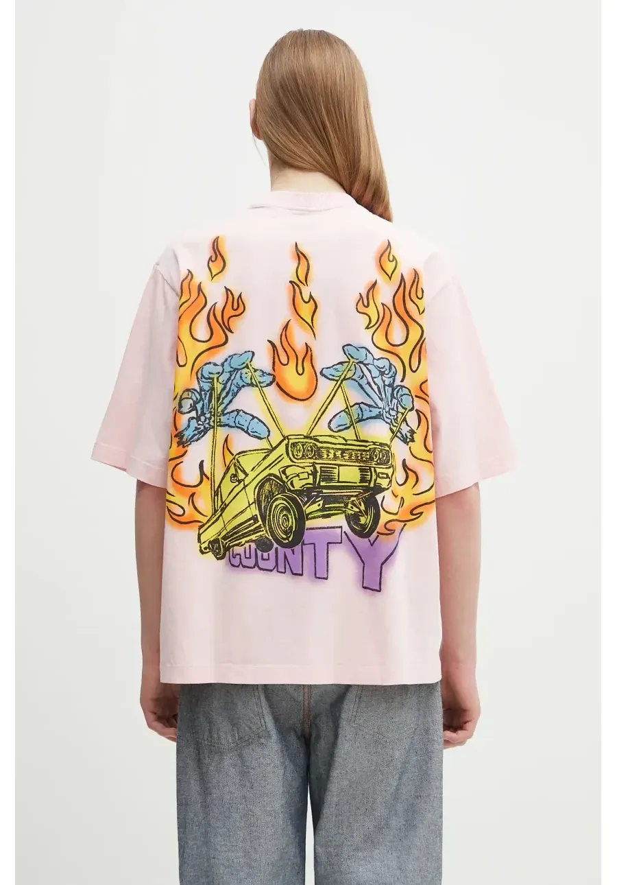 obrazek 1 Marcelo Burlon t-shirt bawełniany County Flame Boxy T-Shirt Pink Red męski kolor różowy z nadrukiem CMAA05AS25JER0073025