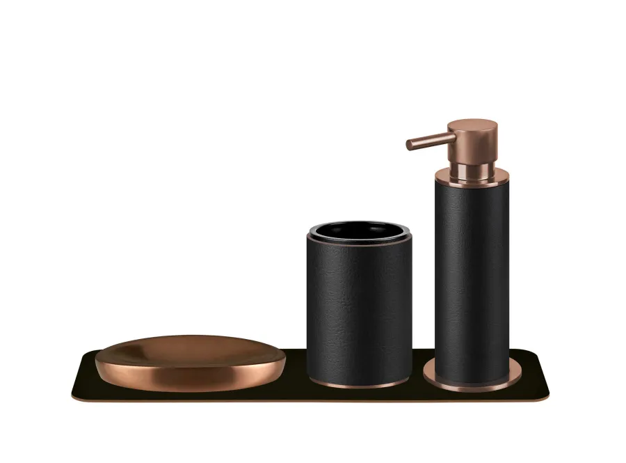 obrazek 2 Stylowy czarny skórzany uchwyt na kubek z miedzianym wykończeniem