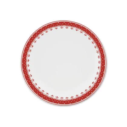 Zdjęcie Elegancki płaski talerz z porcelany zdobiony wyjątkowym czerwonym ornamentem - Leander