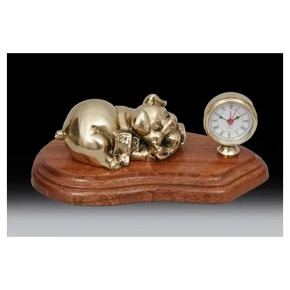 Picture A charming clock with a dog made of bronze