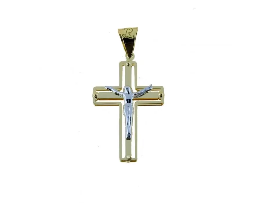 obrazek 1 Klasyczny krzyż płytowy podwójny z Chrystusem o wymiarach 30x18mm.