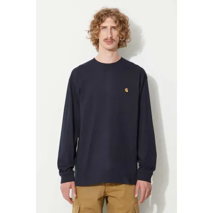Zdjęcie Carhartt WIP longsleeve bawełniany L/S Chase T-shirt kolor granatowy gładki
