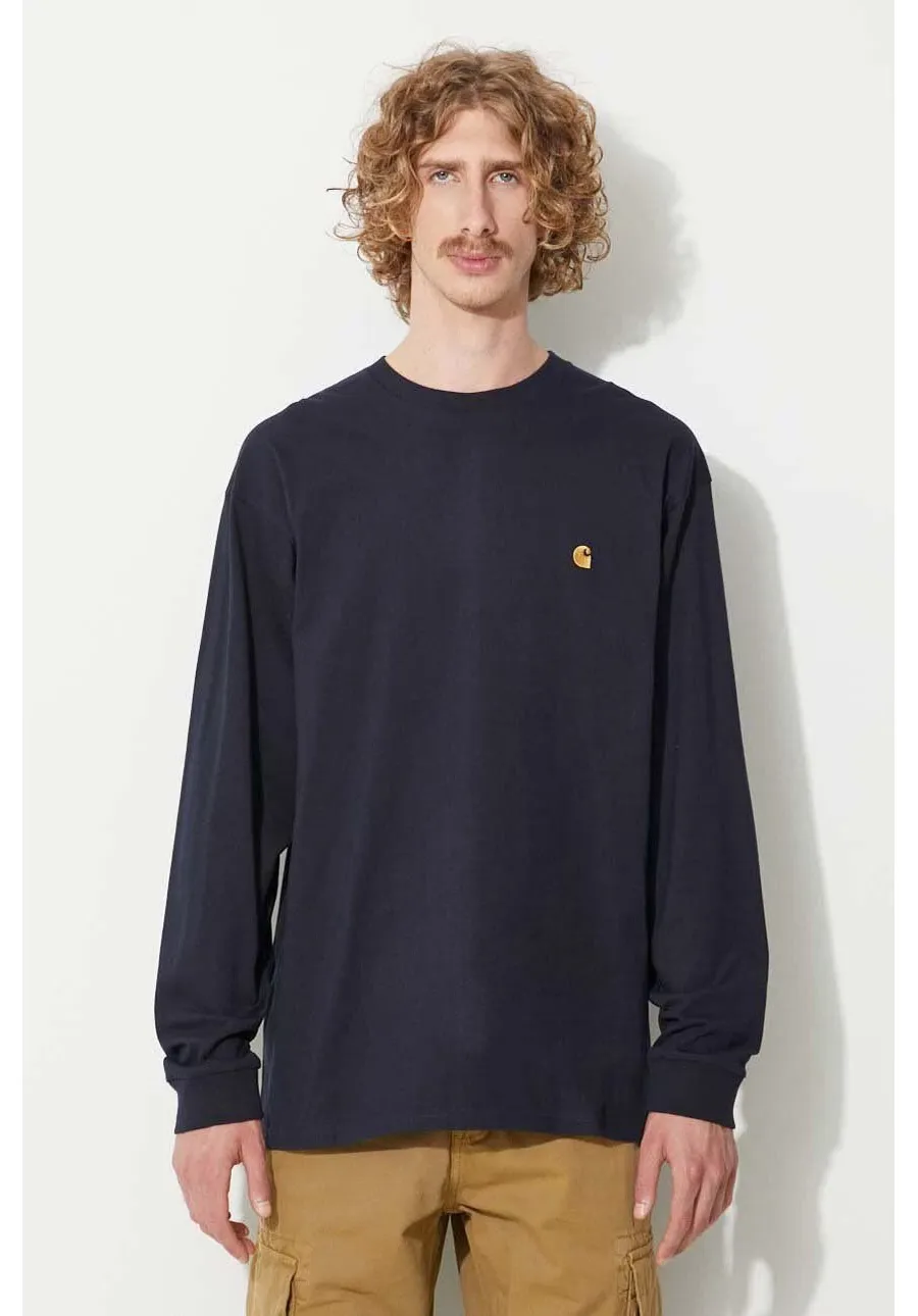 obrazek 1 Carhartt WIP longsleeve bawełniany L/S Chase T-shirt kolor granatowy gładki