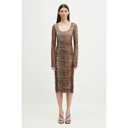 Zdjęcie GANNI sukienka kolor brązowy midi dopasowana