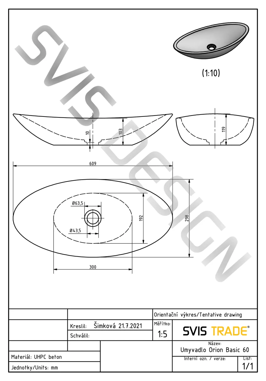 obrazek 5 Designerska umywalka 60 cm ORION BASIC – ceglasty, bez dekoru, bez lakieru