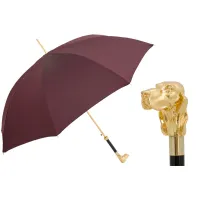Picture Stylish men's burgundy umbrella with an original handle in the shape of a dog's head - Pasotti
