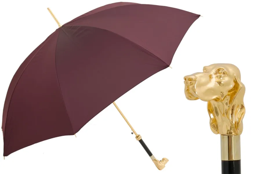 obrazek 1 Stylowy parasol męski w kolorze burgundowym z oryginalną rączką w kształcie głowy psa – Pasotti