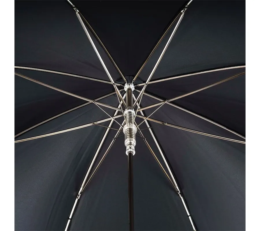 obrazek 6 Stylowy czarny parasol męski z rączką – srebrną głową Lucyfera – Pasotti