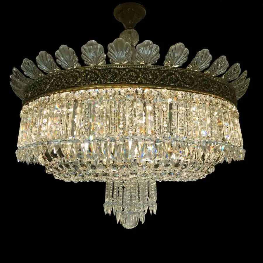 obrazek 2 Duża lampa sufitowa z brązu i kryształu o okrągłym kształcie ograniczonym koroną
