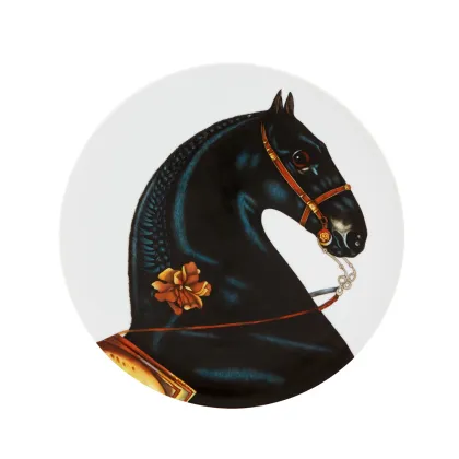 Picture A plate made of porcelain with a depiction of a black horse - Vista Alegre