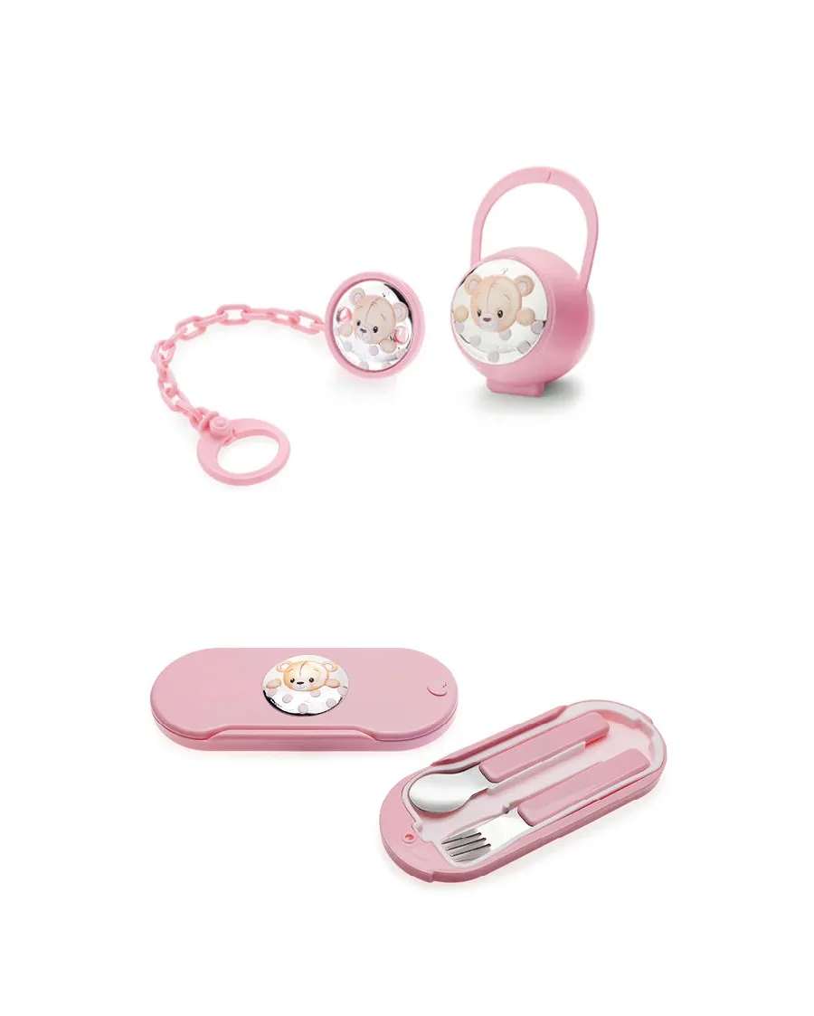 obrazek 2 Różowy uchwyt na smoczek „Miś”