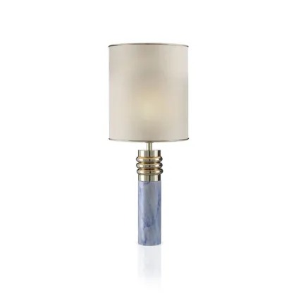 Zdjęcie Stylowa lampa stołowa z niebieskiego marmuru Azul Macauba i pozłacanych mosiężnych pierścieni - Il Paralume Marina