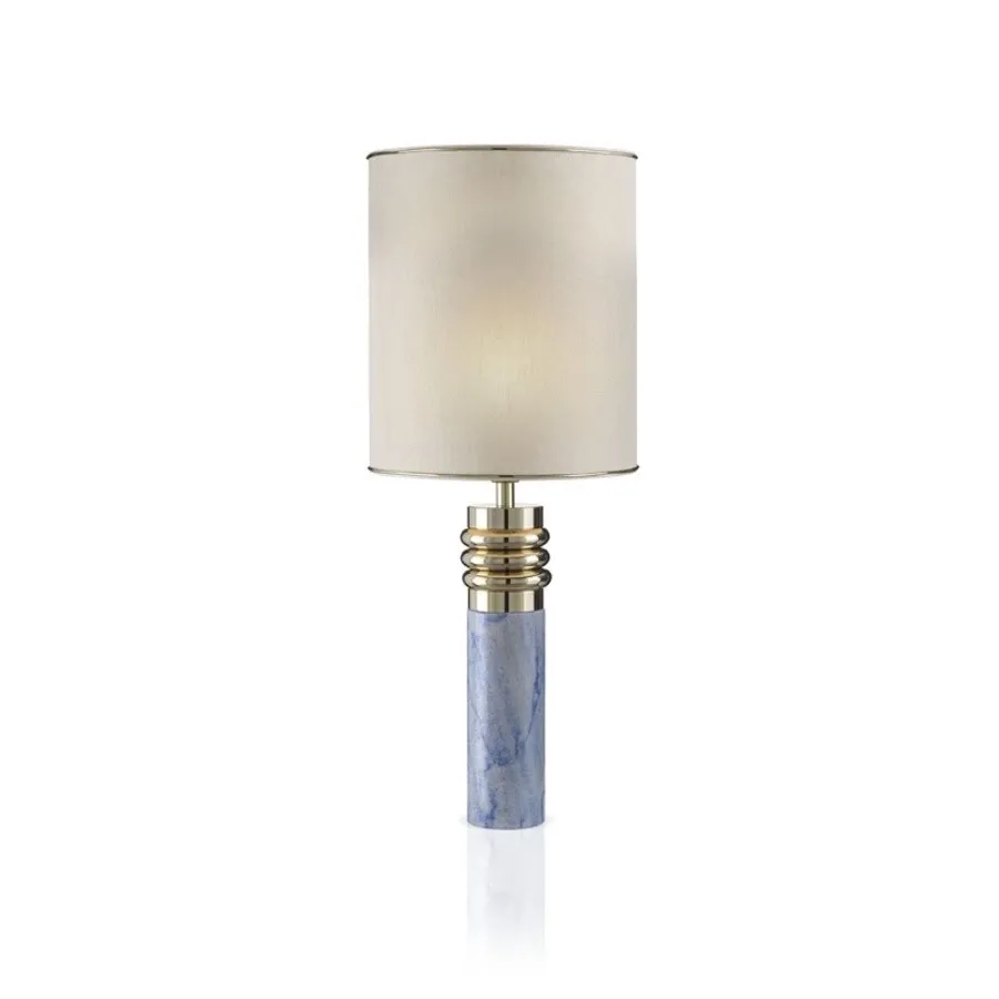 obrazek 1 Stylowa lampa stołowa z niebieskiego marmuru Azul Macauba i pozłacanych mosiężnych pierścieni - Il Paralume Marina
