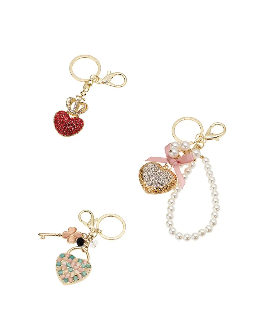 obrazek 2 Złoty brelok do kluczy w kształcie czerwonego serca z koroną