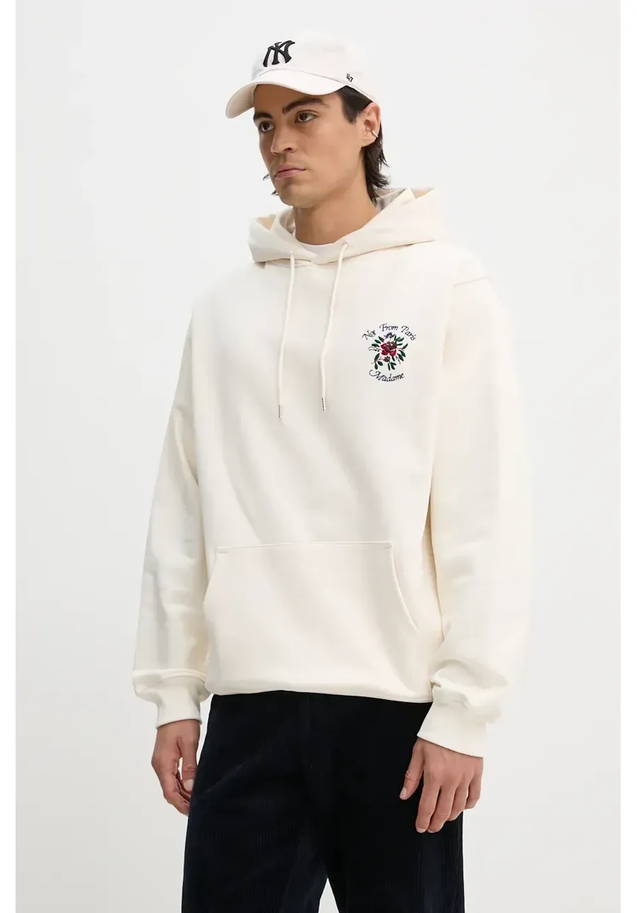 obrazek 1 Drôle de Monsieur bluza bawełniana Le Hoodie Slogan Fleurs męska kolor beżowy z kapturem z aplikacją E.HO169.CO127.CM Le Hoodie Slogan Fleurs