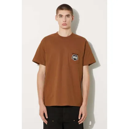 Zdjęcie Carhartt WIP t-shirt bawełniany S/S Heart Train Pocket męski kolor brązowy z aplikacją I033979.HZXX