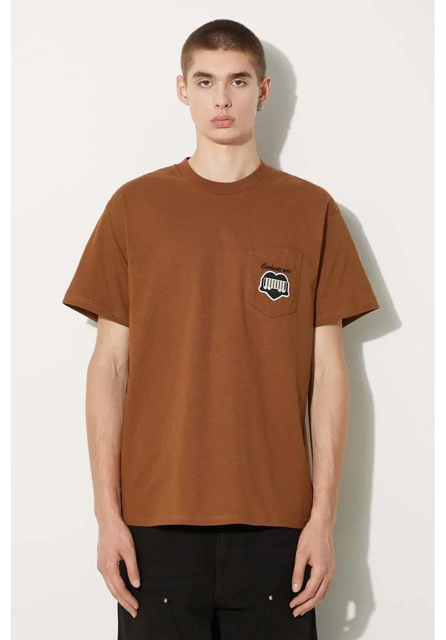 obrazek 1 Carhartt WIP t-shirt bawełniany S/S Heart Train Pocket męski kolor brązowy z aplikacją I033979.HZXX