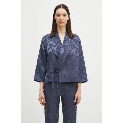 Zdjęcie Kenzo marynarka z domieszką lnu kolor niebieski oversize wzorzysta FF52VE0329JG.67