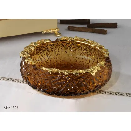 Picture Ashtray in engraved crystal and gilded bronze