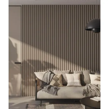 Zdjęcie 275x30x4,6 cm LD (5 lameli beż piaskowy) panel akustyczny na płycie MDF 6 mm - dekoracja ścienna 3D
