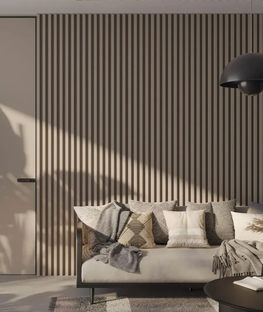 obrazek 1 275x30x4,6 cm LD (5 lameli beż piaskowy) panel akustyczny na płycie MDF 6 mm - dekoracja ścienna 3D