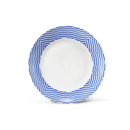 Zdjęcie Piękny porcelanowy talerz deserowy zdobiony geometrycznym niebieskim motywem – Leander